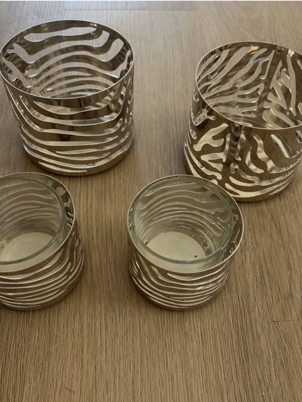 Slatkin Co Bath Body Works Zebra Stripes Silver Candle Holder Rare Set Of 4